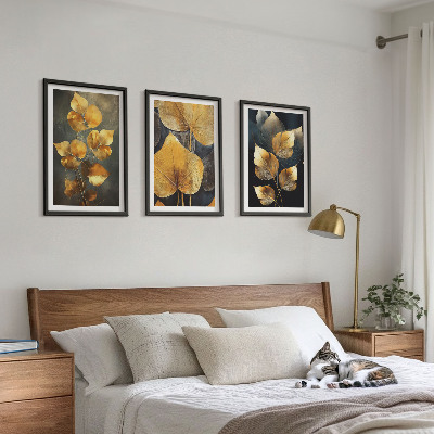 Set tablouri decorative Frunze galbene pe un fundal întunecat