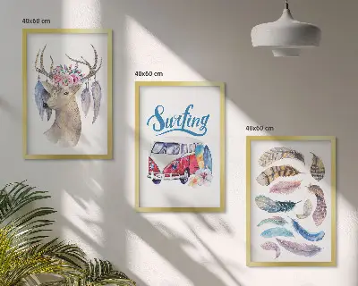 Set tablouri decorative cu model furgonetă cu flori și cerb