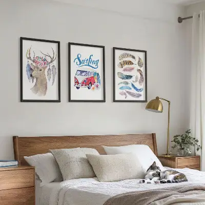 Set tablouri decorative cu model furgonetă cu flori și cerb