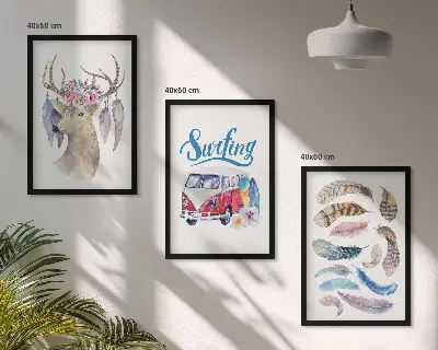 Set tablouri decorative cu model furgonetă cu flori și cerb