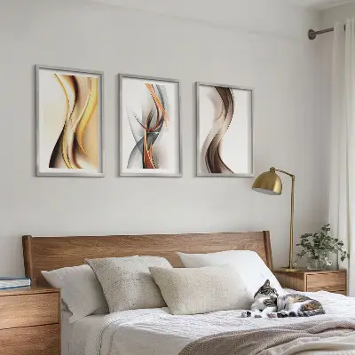 Set de tablouri decorative cu valuri în nuanțe de galben și gri-maro