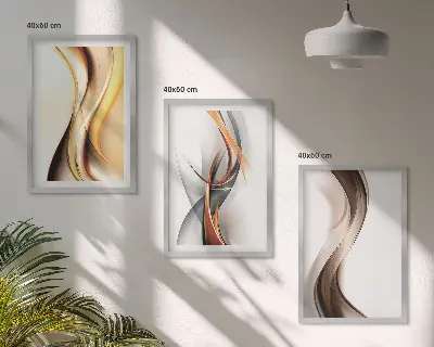 Set de tablouri decorative cu valuri în nuanțe de galben și gri-maro