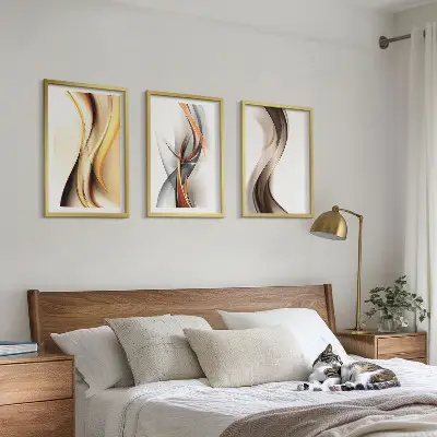 Set de tablouri decorative cu valuri în nuanțe de galben și gri-maro