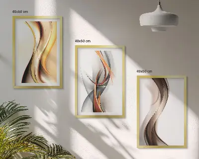Set de tablouri decorative cu valuri în nuanțe de galben și gri-maro