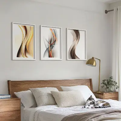 Set de tablouri decorative cu valuri în nuanțe de galben și gri-maro