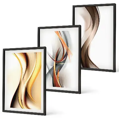 Set de tablouri decorative cu valuri în nuanțe de galben și gri-maro