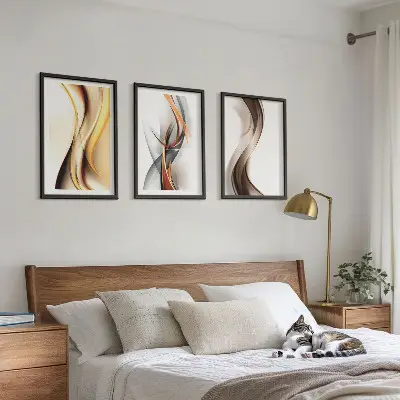 Set de tablouri decorative cu valuri în nuanțe de galben și gri-maro
