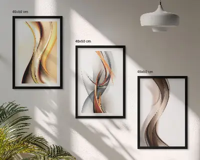 Set de tablouri decorative cu valuri în nuanțe de galben și gri-maro