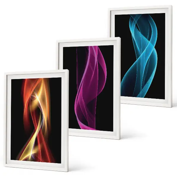 Set tablouri decorative linii de valuri neon pe fundal întunecat