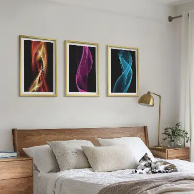 Set tablouri decorative linii de valuri neon pe fundal întunecat