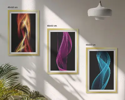 Set tablouri decorative linii de valuri neon pe fundal întunecat