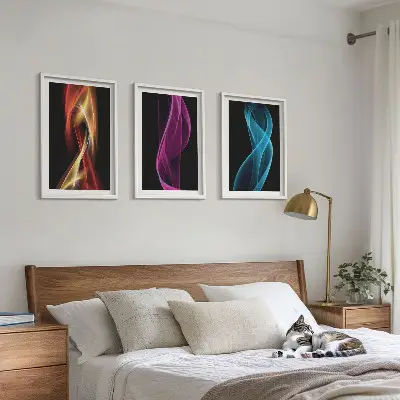 Set tablouri decorative linii de valuri neon pe fundal întunecat