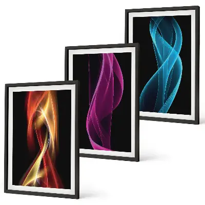 Set tablouri decorative linii de valuri neon pe fundal întunecat