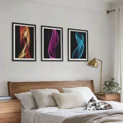 Set tablouri decorative linii de valuri neon pe fundal întunecat