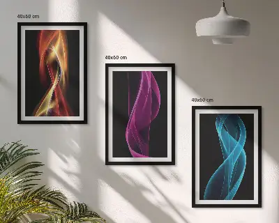 Set tablouri decorative linii de valuri neon pe fundal întunecat