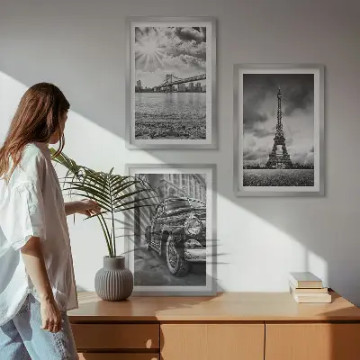 Set de tablouri pentru dormitor cu vederi ale orașului, poduri și Turnul Eiffel