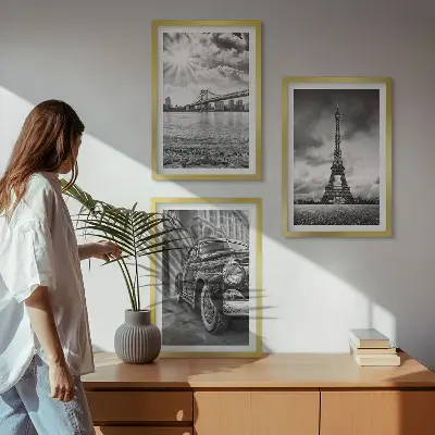 Set de tablouri pentru dormitor cu vederi ale orașului, poduri și Turnul Eiffel