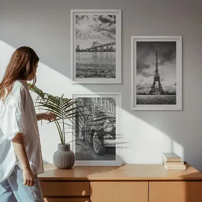Set de tablouri pentru dormitor cu vederi ale orașului, poduri și Turnul Eiffel