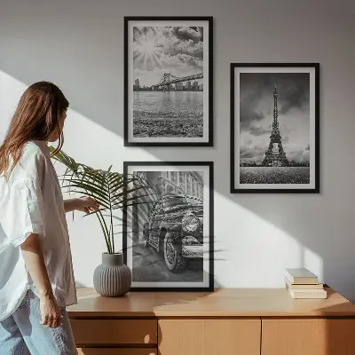 Set de tablouri pentru dormitor cu vederi ale orașului, poduri și Turnul Eiffel