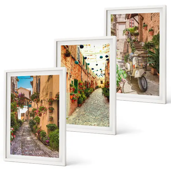 Set tablouri decorative cu tematică de străzi, flori și atmosferă italiană