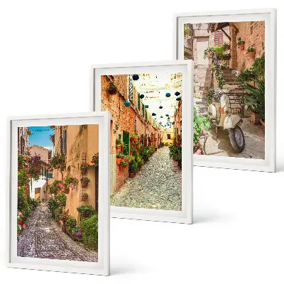 Set tablouri decorative cu tematică de străzi, flori și atmosferă italiană