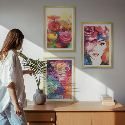 Set tablouri pentru dormitor Portret de femeie cu flori intense