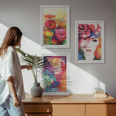 Set tablouri pentru dormitor Portret de femeie cu flori intense