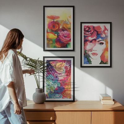 Set tablouri pentru dormitor Portret de femeie cu flori intense