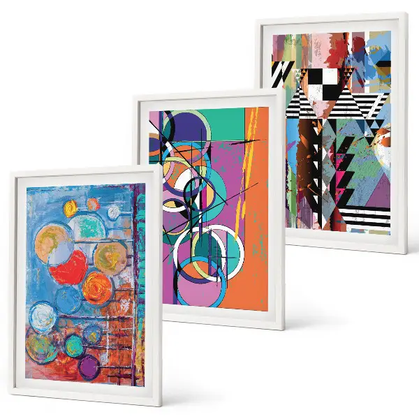 Set tablouri pentru dormitor cu geometrie abstractă și cercuri colorate