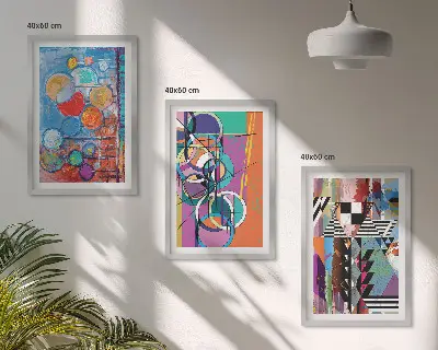Set tablouri pentru dormitor cu geometrie abstractă și cercuri colorate