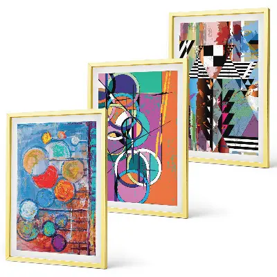 Set tablouri pentru dormitor cu geometrie abstractă și cercuri colorate
