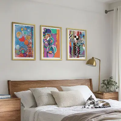 Set tablouri pentru dormitor cu geometrie abstractă și cercuri colorate