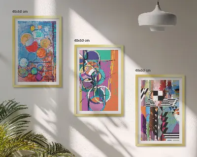 Set tablouri pentru dormitor cu geometrie abstractă și cercuri colorate