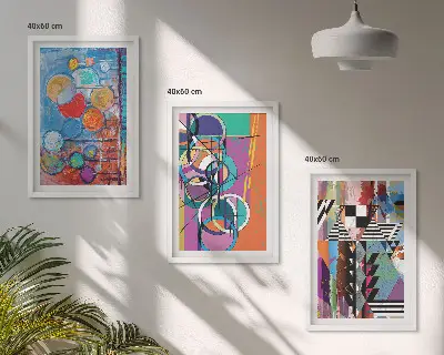 Set tablouri pentru dormitor cu geometrie abstractă și cercuri colorate