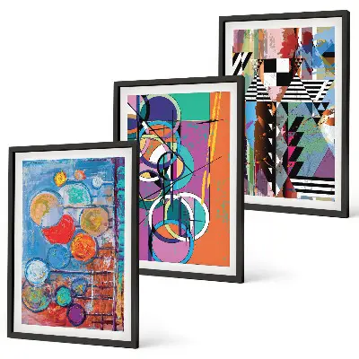 Set tablouri pentru dormitor cu geometrie abstractă și cercuri colorate
