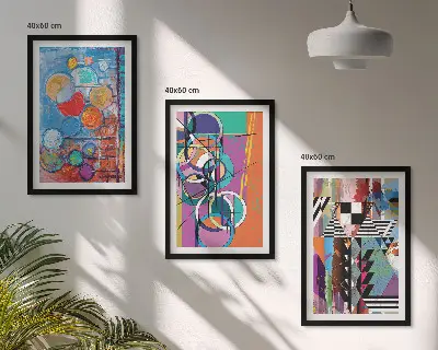 Set tablouri pentru dormitor cu geometrie abstractă și cercuri colorate