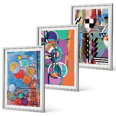 Set tablouri pentru dormitor cu geometrie abstractă și cercuri colorate