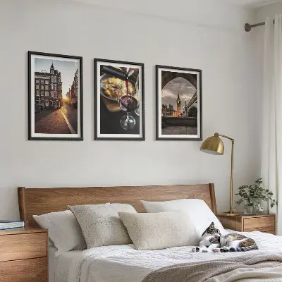 Set tablouri pentru dormitor cu imagini reprezentând orașul Londra și mâncare
