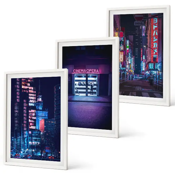 Set de tablouri pentru dormitor cu grafica orașului nocturn în luminile neon