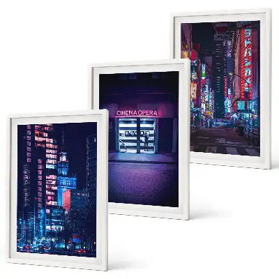 Set de tablouri pentru dormitor cu grafica orașului nocturn în luminile neon