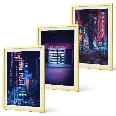 Set de tablouri pentru dormitor cu grafica orașului nocturn în luminile neon