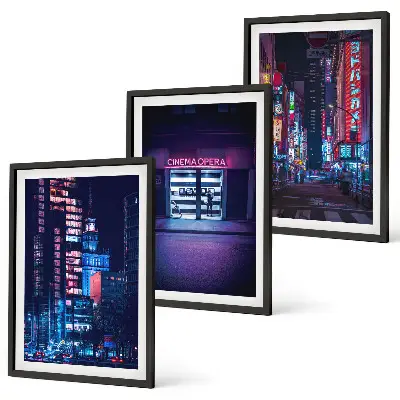 Set de tablouri pentru dormitor cu grafica orașului nocturn în luminile neon