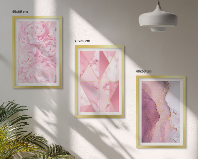 Set tablouri decorative Bujori geometrici roz