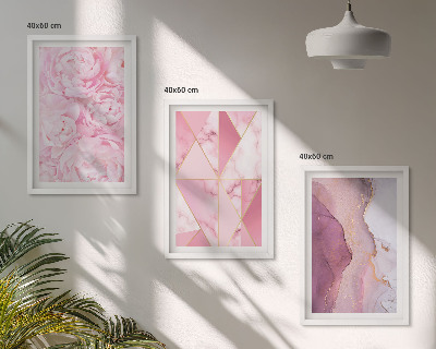 Set tablouri decorative Bujori geometrici roz