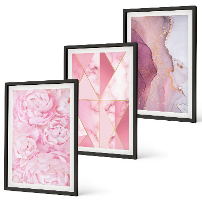 Set tablouri decorative Bujori geometrici roz