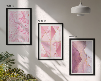 Set tablouri decorative Bujori geometrici roz