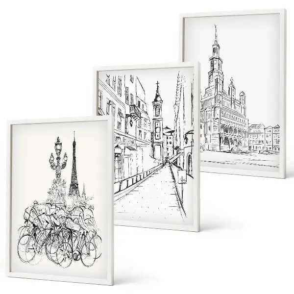 Set de tablouri decorative cu desene simple de peisaje urbane