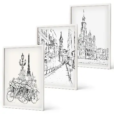 Set de tablouri decorative cu desene simple de peisaje urbane
