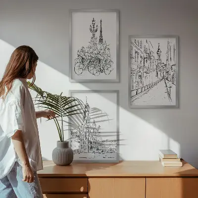 Set de tablouri decorative cu desene simple de peisaje urbane