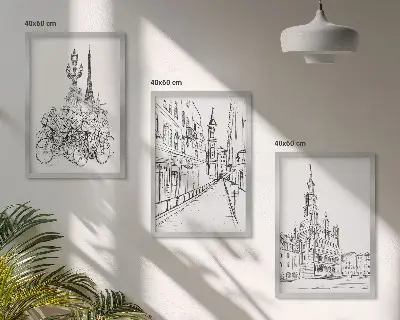 Set de tablouri decorative cu desene simple de peisaje urbane
